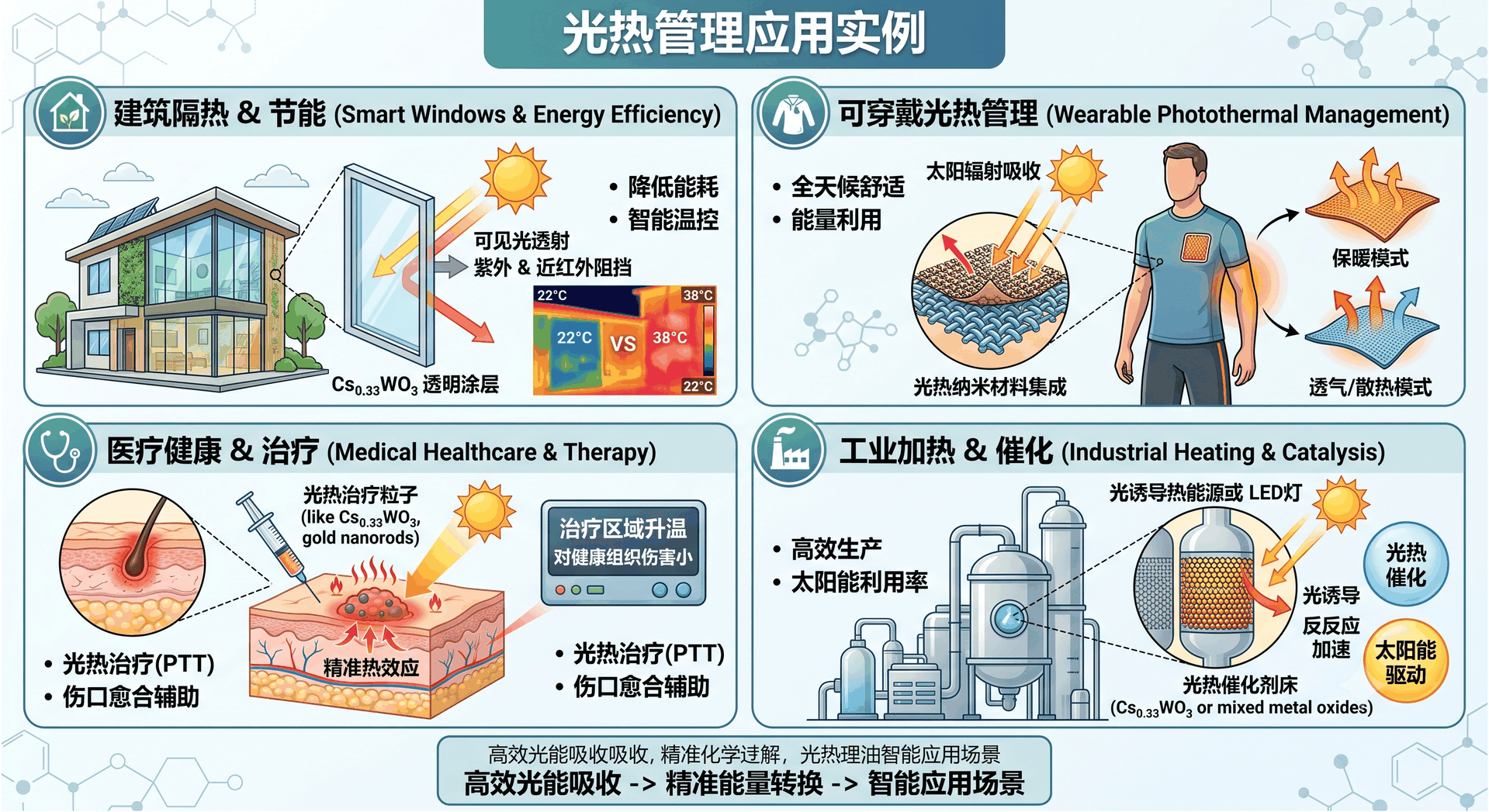 近红外吸收实现透明隔热与光热管理